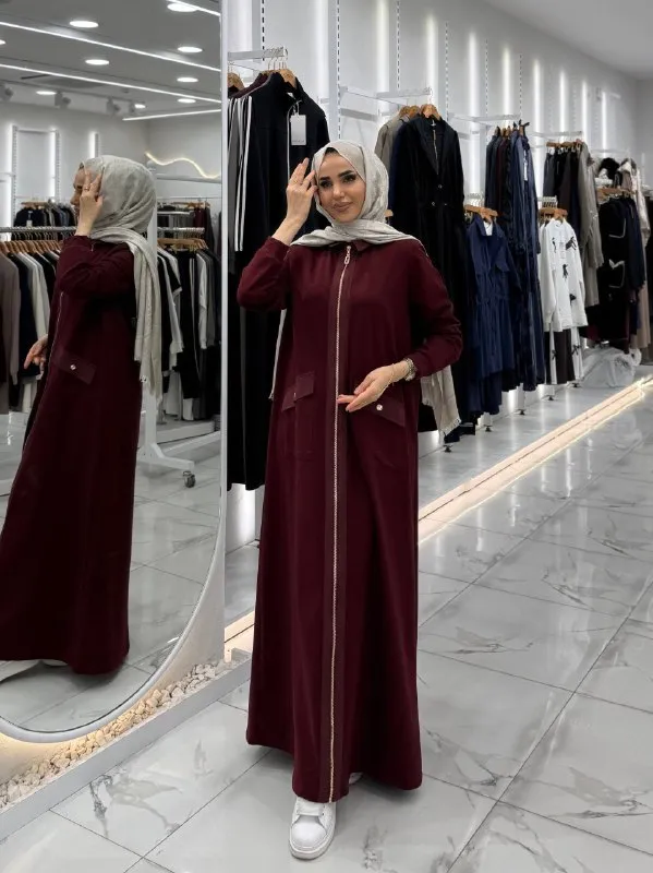 Cotton dress with gold buttons (MAROON, 38)