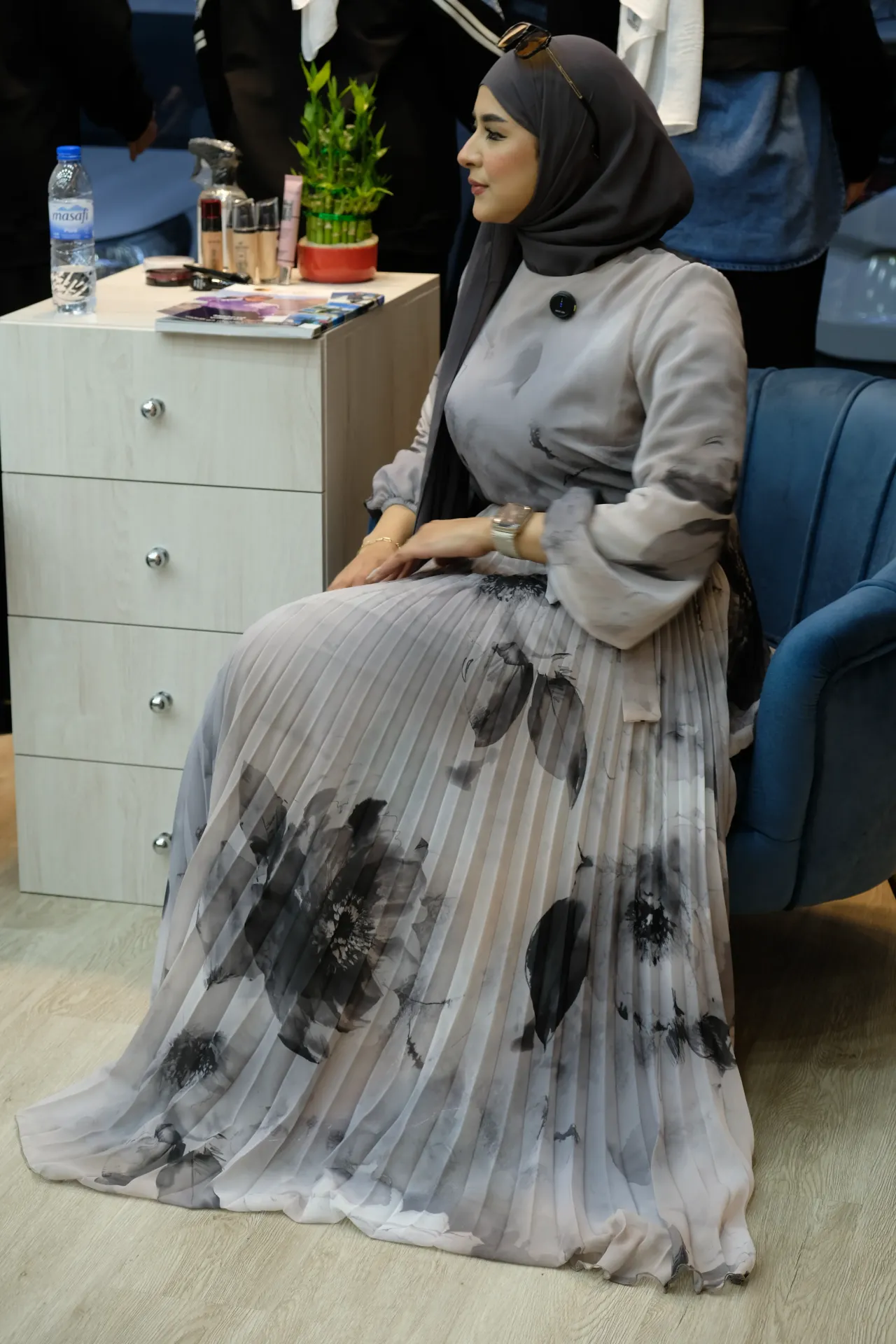 Pleated chiffon dress (GRAY, 40)