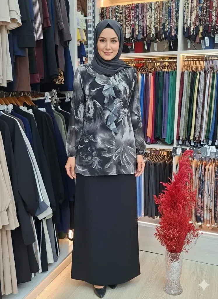 Pink elegance chiffon blouse (BLACK, 1)