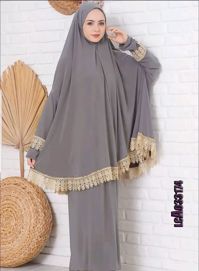 Luxurious lace Turkish prayer set (GRAY)