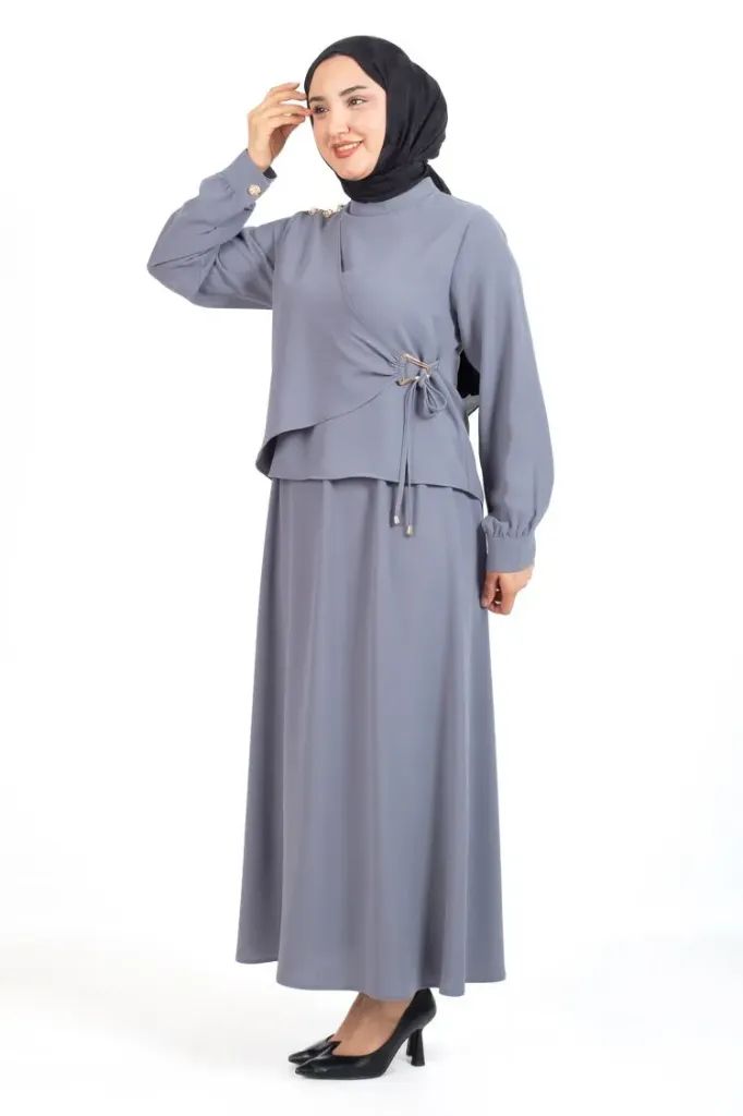 Turkish crepe set with gold buttons (GRAY, 1)