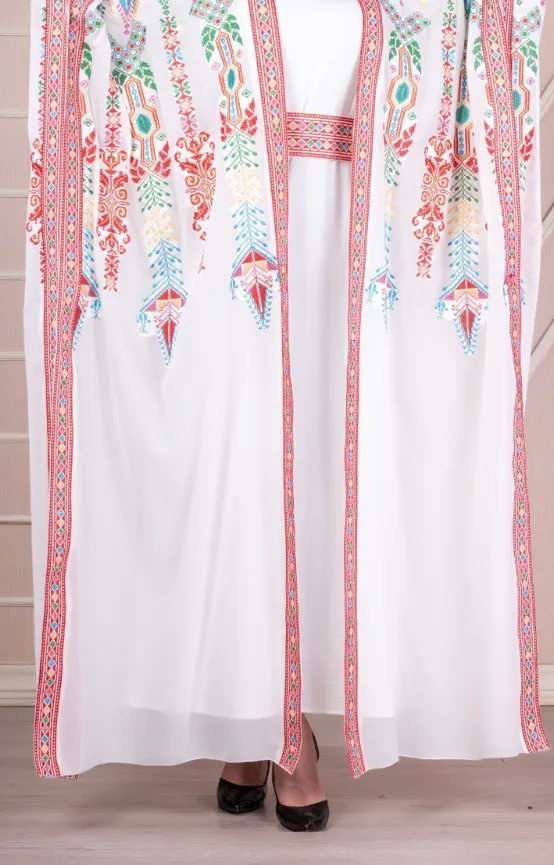 Ramadan abaya, chiffon, two pieces, embroidered (MAROON, 1)