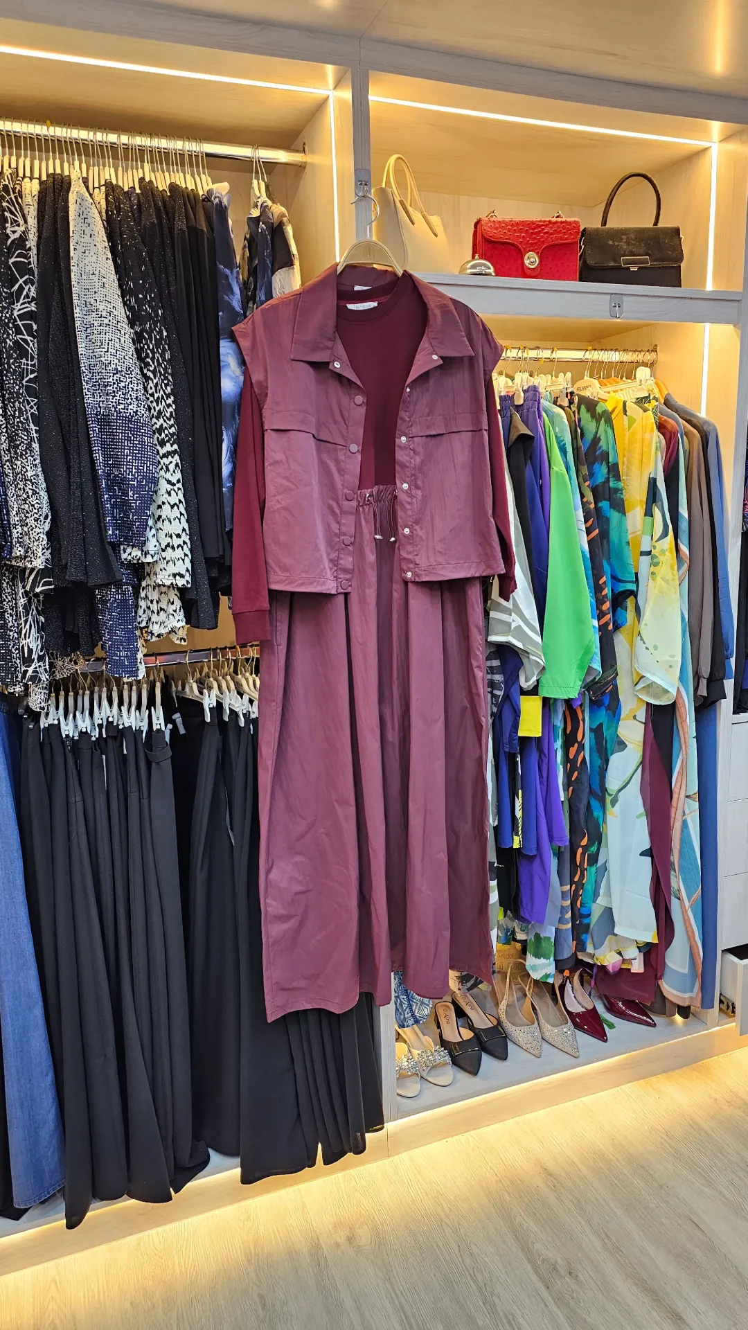 Turkish dress and gilet set for veiled women (MAROON, 38)