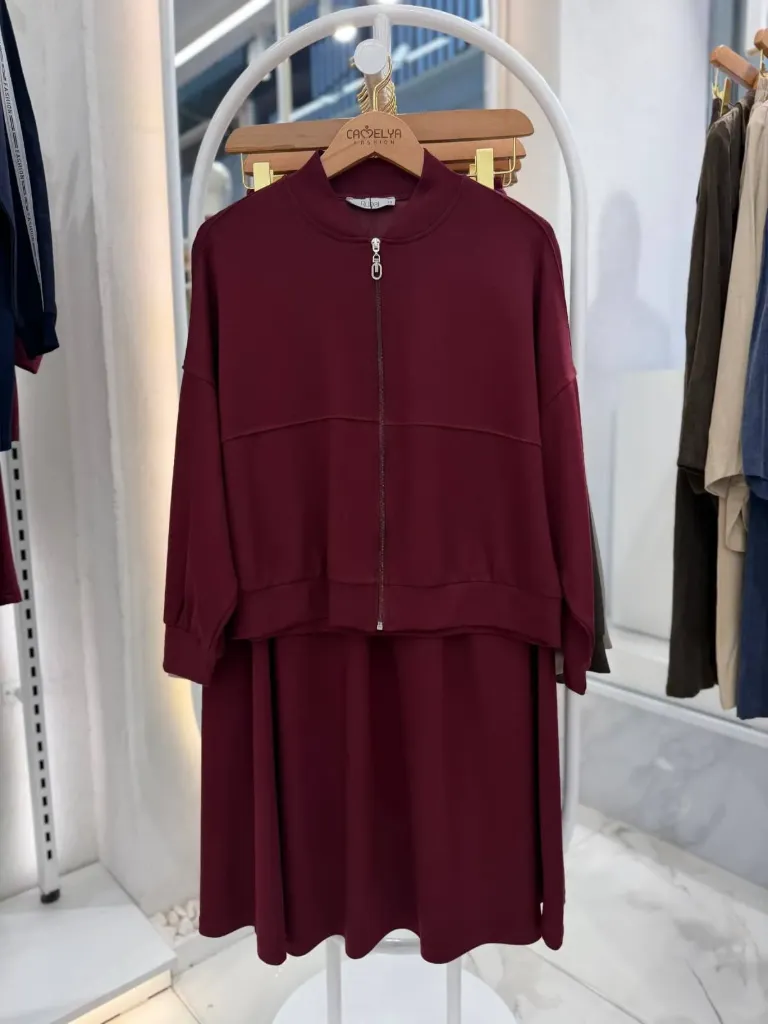 Turkish cotton jacket and skirt set (MAROON, 38)