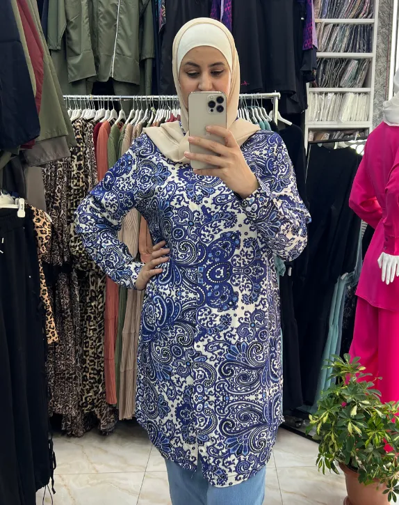 Long shirt made of cotton fabric (DARK BLUE, 46)