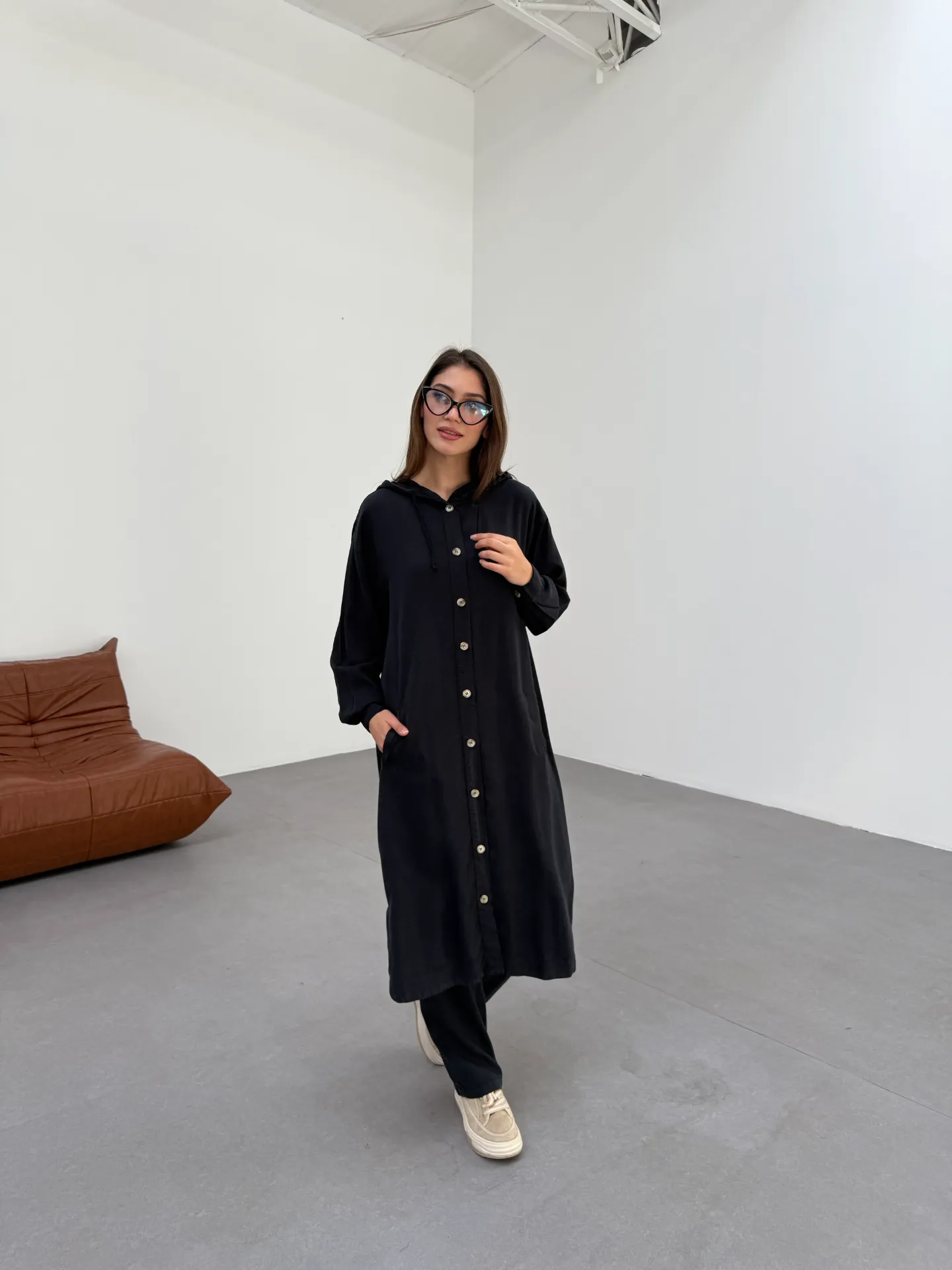 Long two-piece tansal set (BLACK, 38)