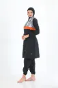 Black parachute burkini with orange stripe