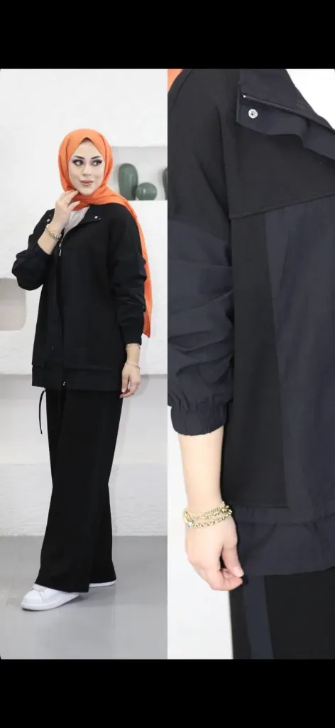 Two-piece casual sportswear set (BLACK, 1)