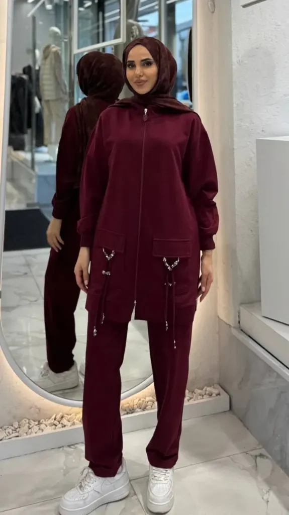 Comfortable two-piece set in cotton fabric (MAROON, 38)