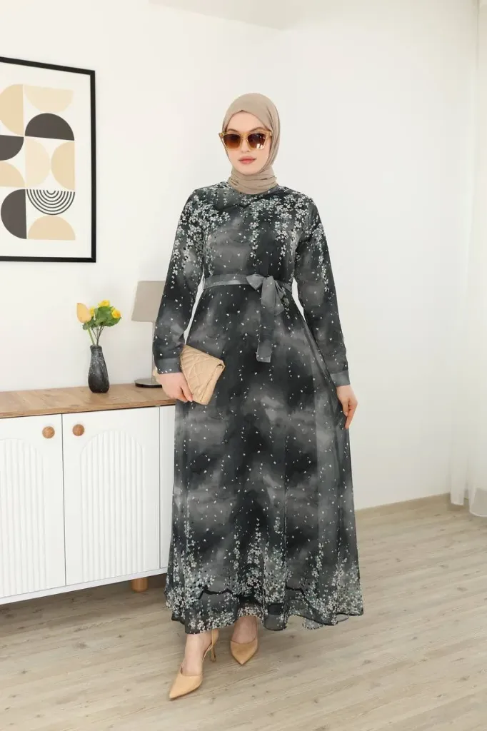 Elegant floral chiffon dress