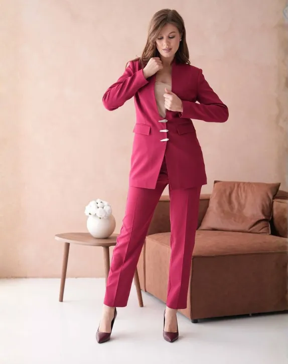 Turkish formal suit with three buttons (MAROON, 48)