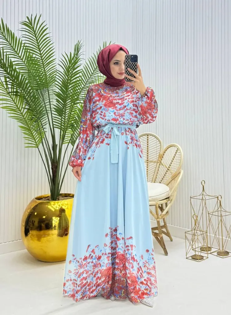 Oversized floral chiffon dress