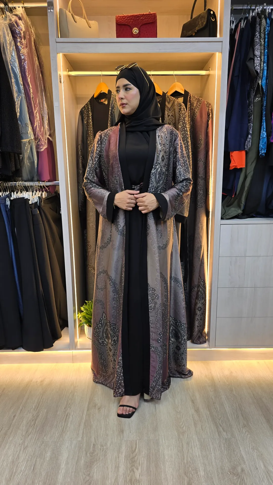 Luxurious floral satin abaya