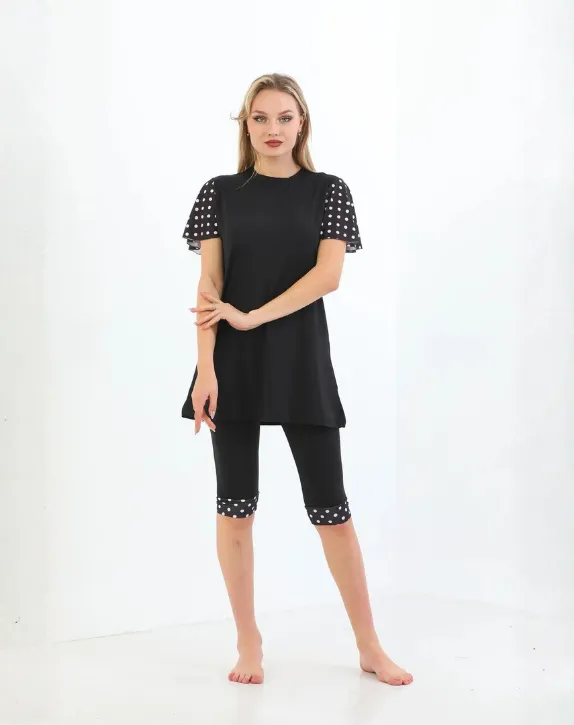 Classic black polka dot burkini set