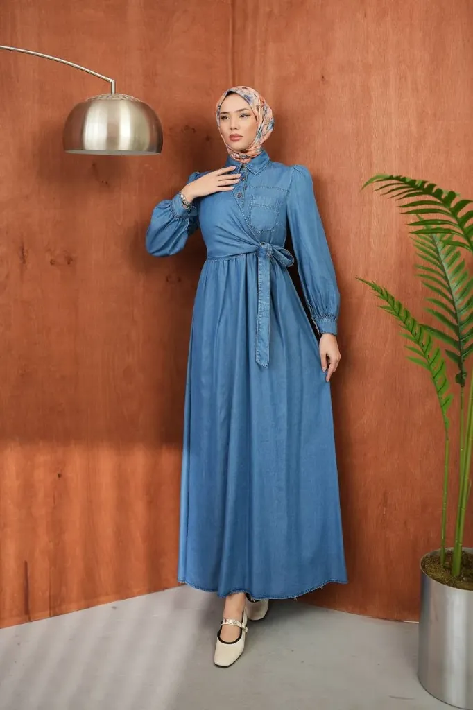 summer denim dress with tie