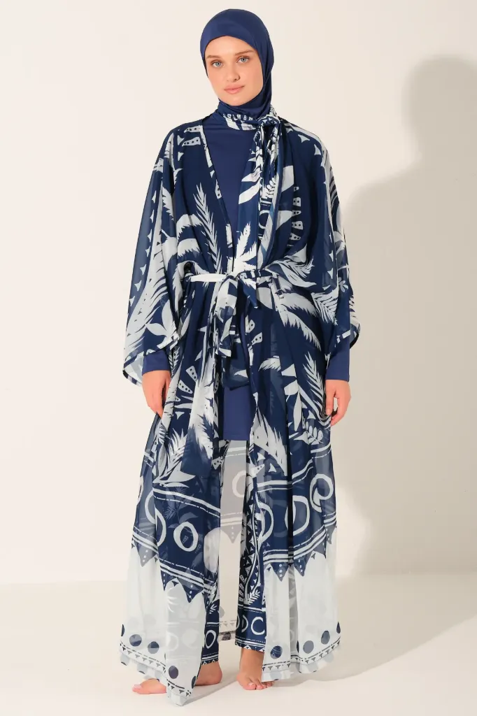 Navy blue stretch swimsuit for veiled women