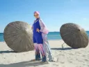 Sea-colored stretch swimsuit