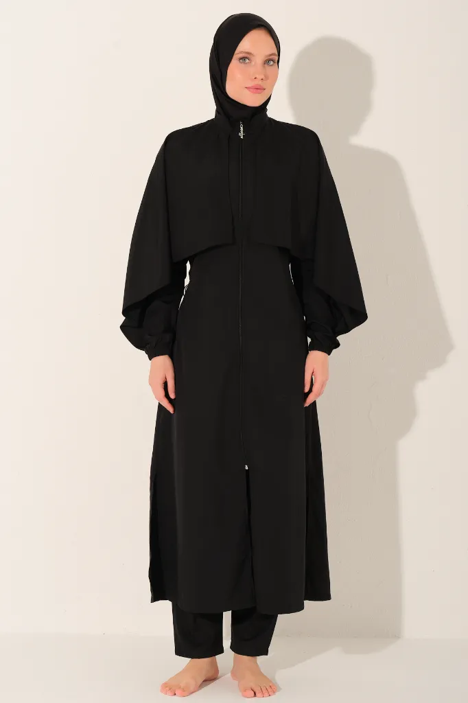 Plain black parachute burkini (S)