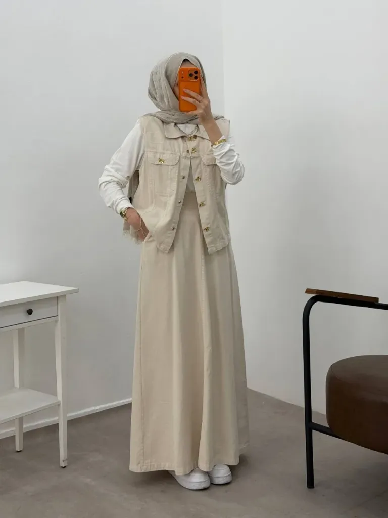 Classic light denim skirt set (رمادي, 38)
