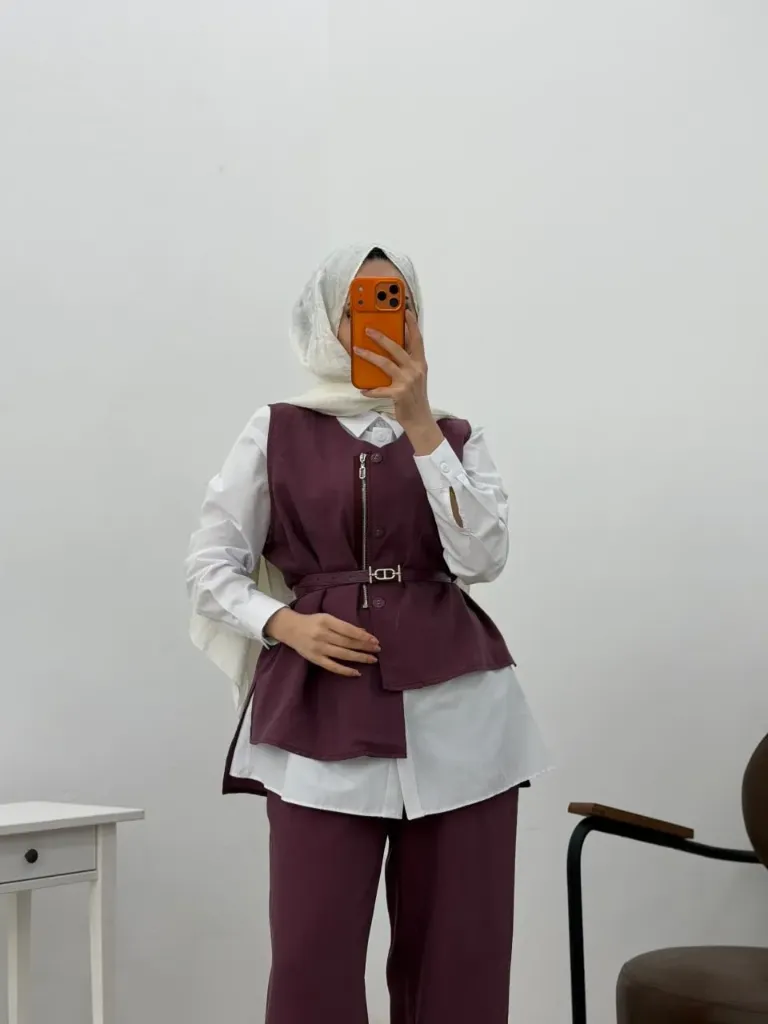 3-piece summer set in a cool fabric (ماروني, 38)