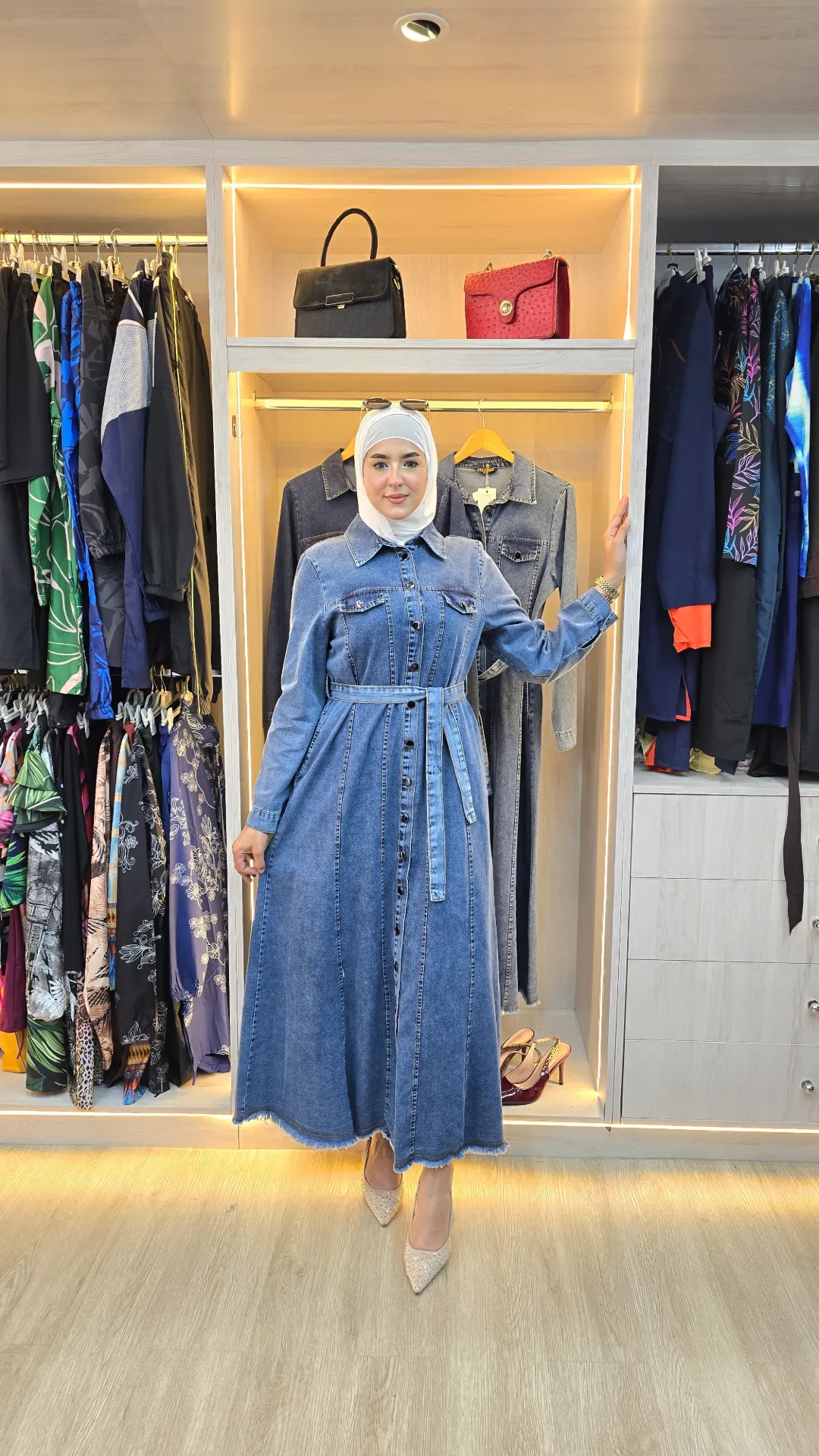 Summer denim dress with belt