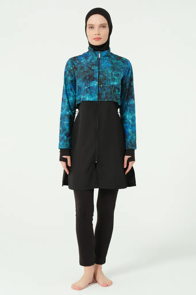 4-piece parachute burkini – side water-based print (S)