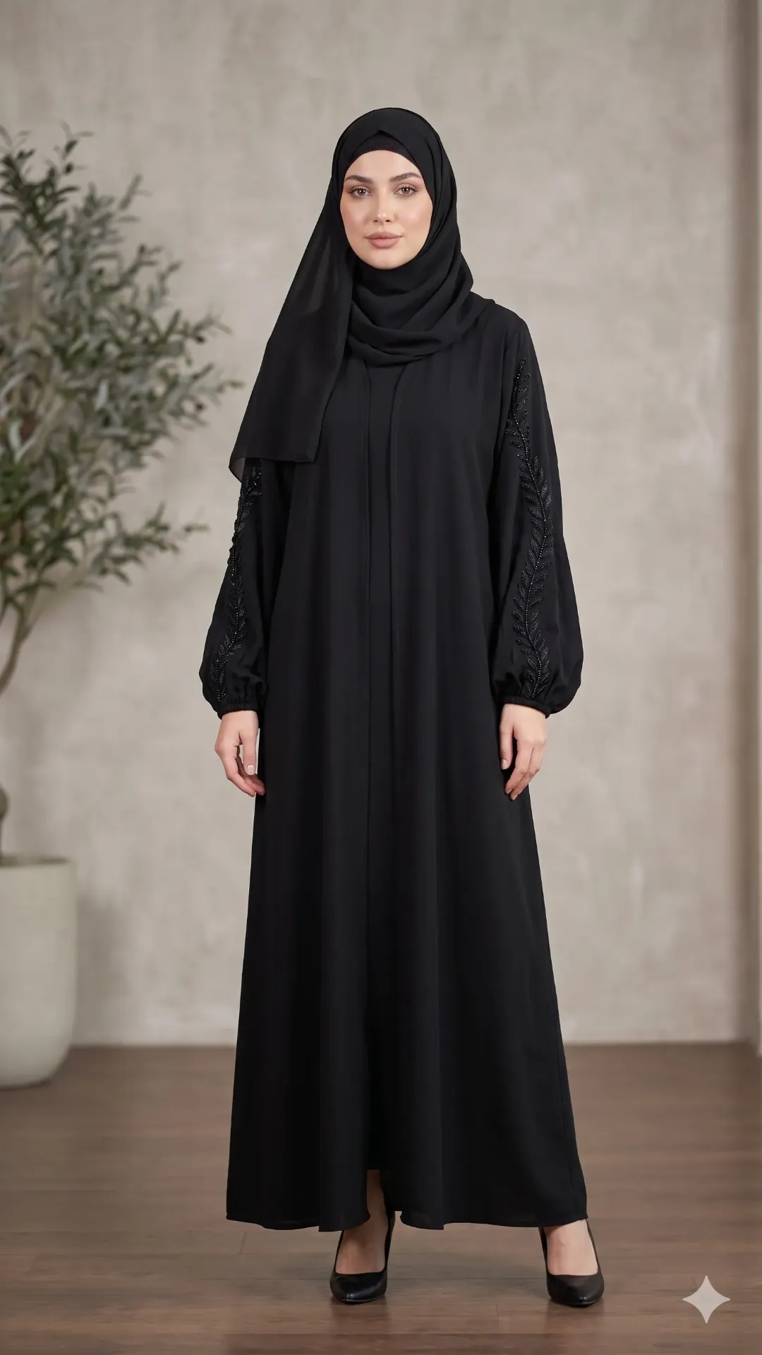 Black summer abaya with Stars embroidery