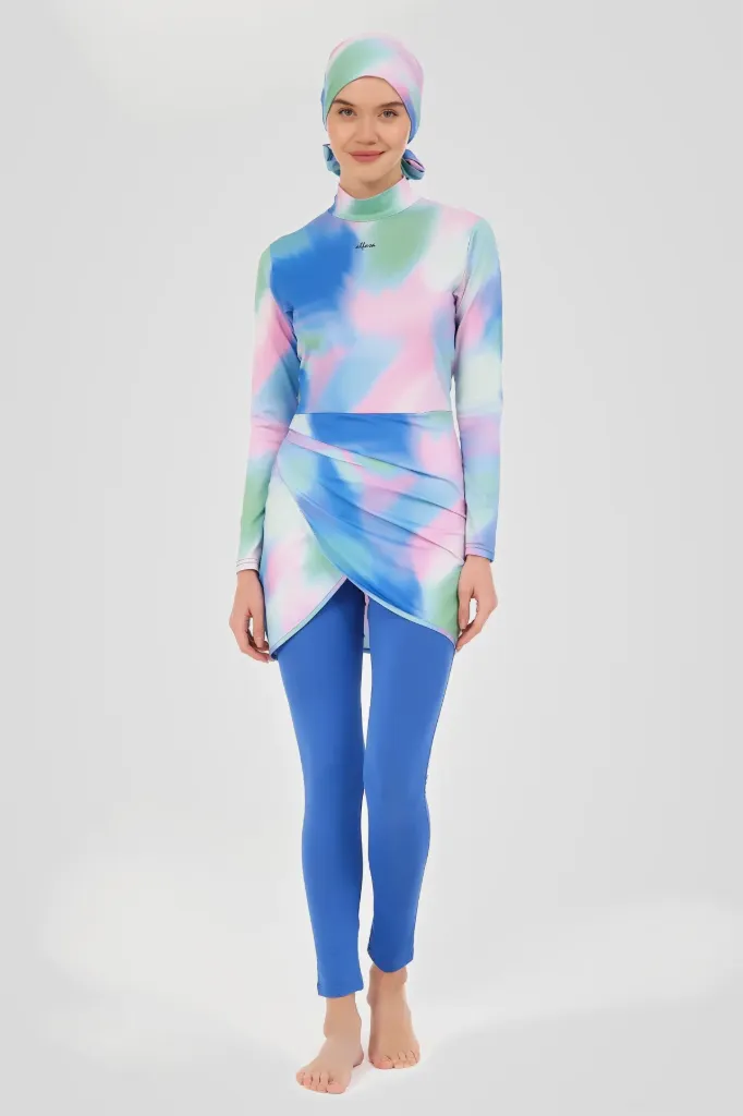 Two-tone marble print stretch burkini