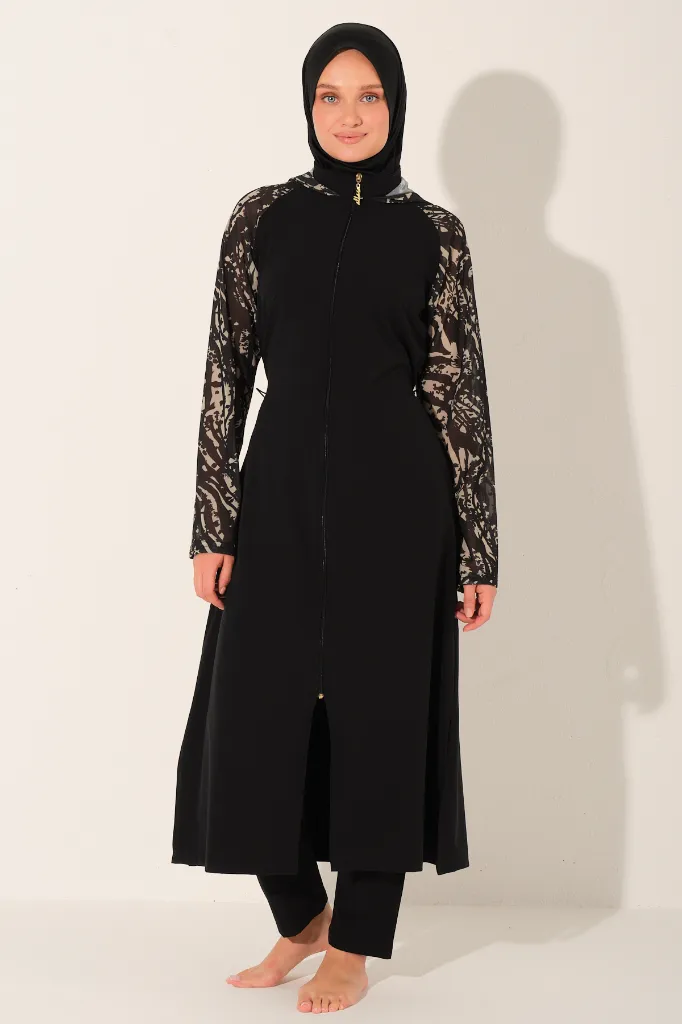 Long stretch burkini, 5 pieces, embellished