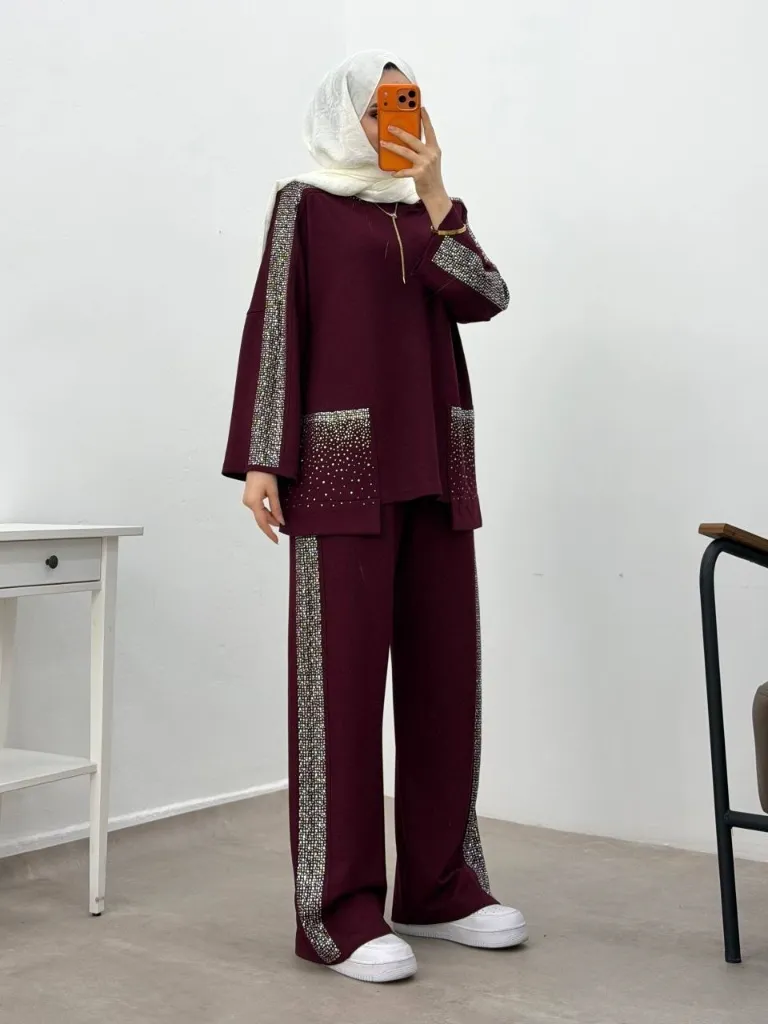 طقم قطعتين أوشو فخم مع ستراس