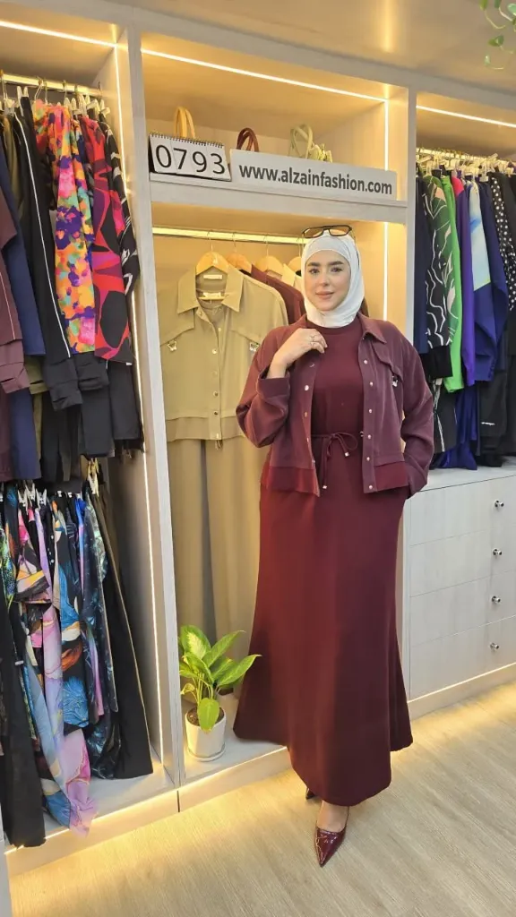 فستان قطعتين قطن مع جاكيت (ماروني, 38)