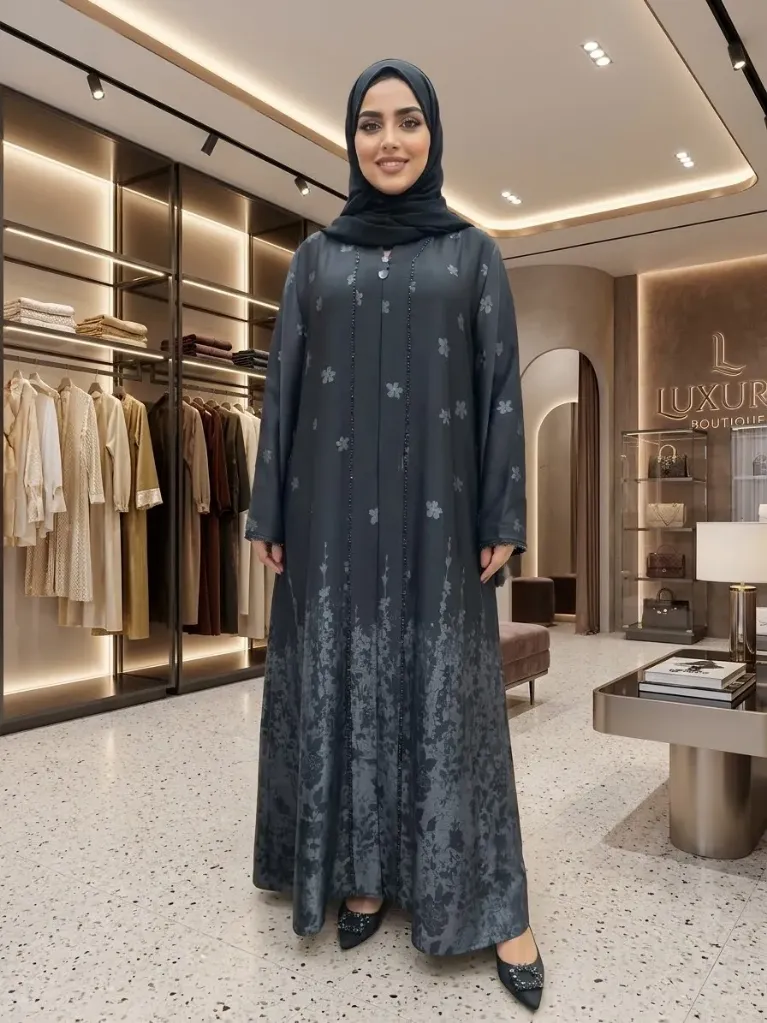 Elegant floral abaya one-piece
