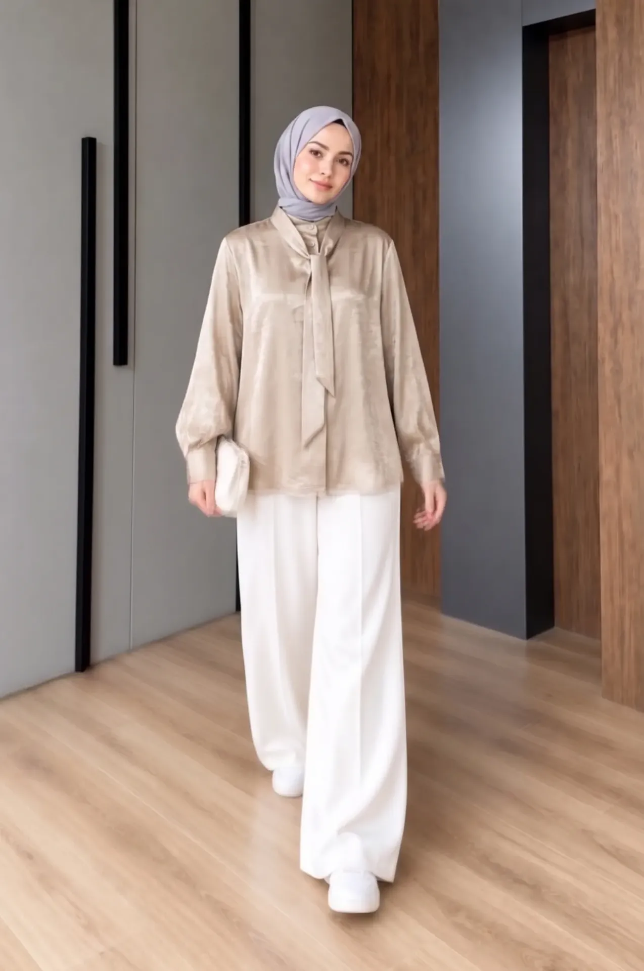 A luxurious shirt with an elegant tie-neck detail