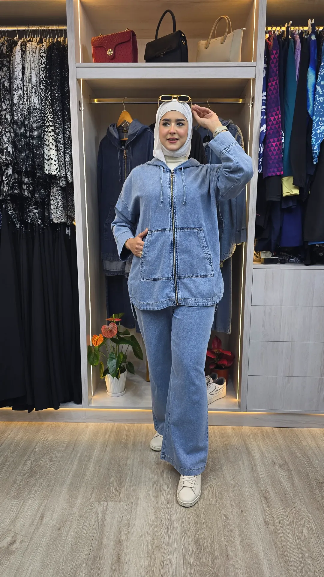 Two-piece summer denim set with hood